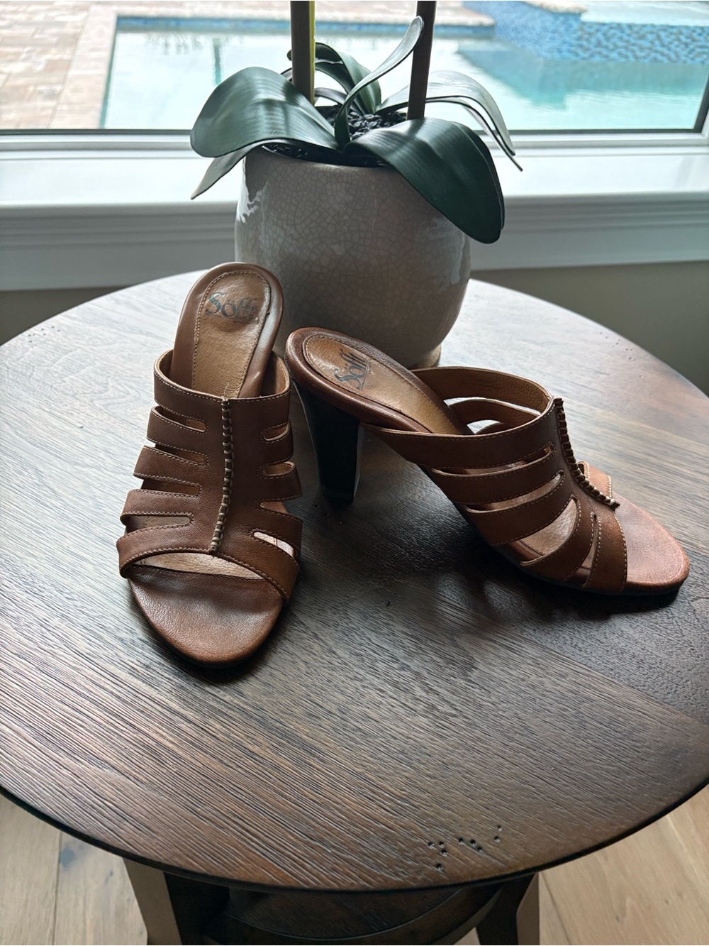Sofft 8M Brown Strappy 3.75” Heel Slide Sandals
